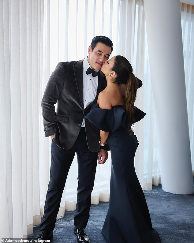 In another photo, James looked suave in a black suit, while Ada stunned in a blue number and kissed him on the cheek