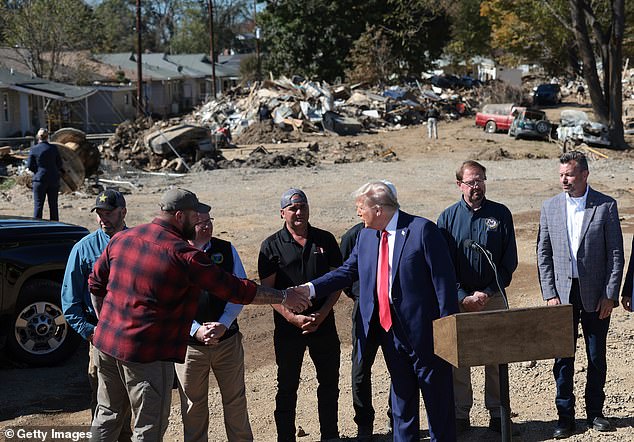 Trump was in Asheville, North Carolina, on Monday to survey the storm damage