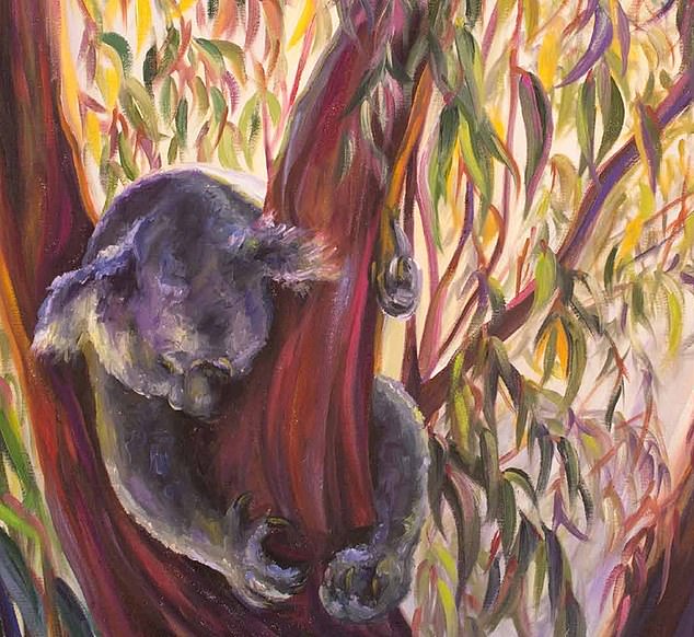 When painting eucalyptus bark, Ms. Antico said the tubes of paint flew around and the result was a multi-colored tree with shades of purple, red, orange, blue and yellow.