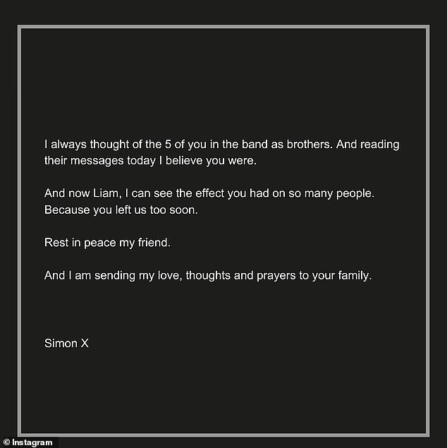 Last week, Simon released a touching tribute to Liam on Instagram, describing him as 'kind, funny and talented'