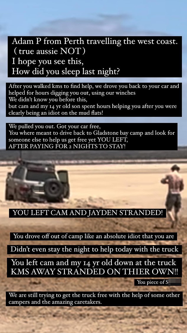 Adam promised to get help for the family after they got their own car stuck while they helped save his, but instead he just left and the family was stranded for three days.