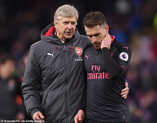 Ramsey, now 33, would go on to make more than 300 appearances for Arsenal after joining Arsene Wenger (left)