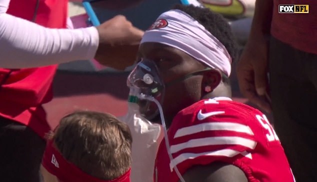 Samuel was given oxygen on the sideline during Sunday's game against the Kansas City Chiefs