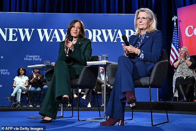 The Democratic vice president and conservative former Republican lawmaker held a series of events in battleground states Tuesday, including one in Royal Oak, MI, where Harris aims to win over Republicans to help her in a tight race for the White House.