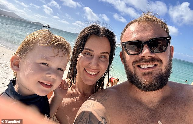 The young family had moved from the Gold Coast to Byron Bay and were living a 'beautiful life' (photo Lucky, 2, Mrs Stone and Mr Norris)