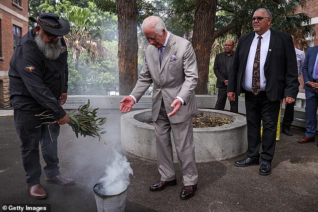 When King Charles arrived in the center on Tuesday, a traditional smoking ceremony took place