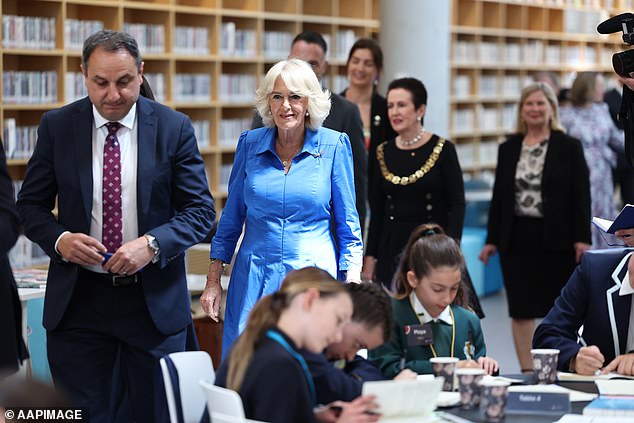 The Queen visited Sydney's Green Square Library to meet Australian creative writing students and famous authors