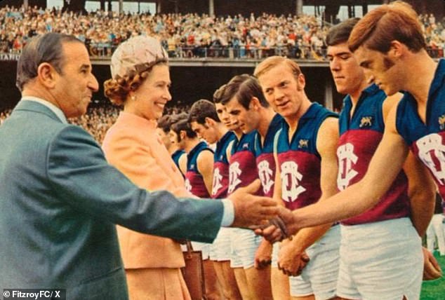 Pictured: The Queen is introduced to Fitzroy stars in the center of the MCG