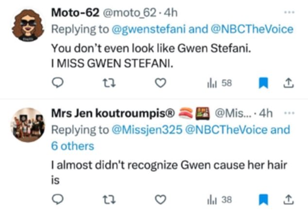 “You don't even look like Gwen Stefani. I miss Gwen Stefani,” another fan wrote