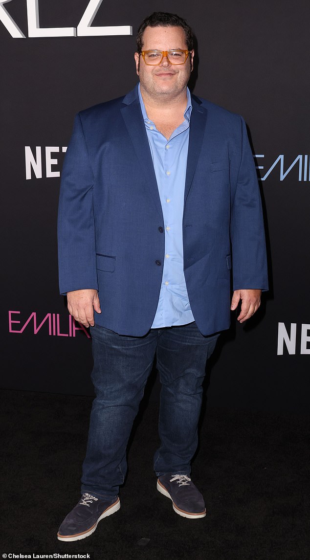 Actor Josh Gad, 43, wore a dark blue blazer over a lighter blue shirt and dark jeans