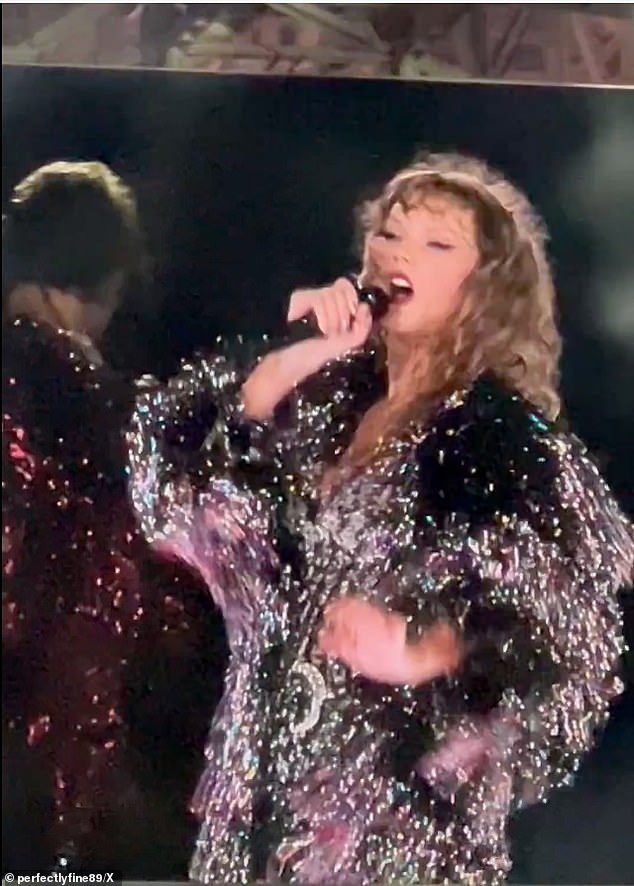 She sent the Swifties present into a meltdown when she changed the lyrics to her hit Karma. The original lyrics read: 'Karma is the man on the screen' and she changed them to: Karma is the man on the Chiefs, coming straight home to me'