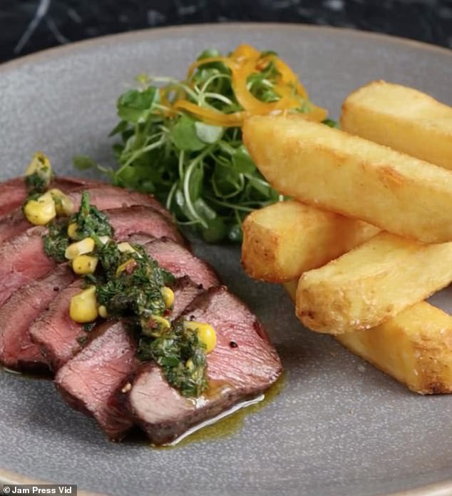 Taking to the 57-year-old's Instagram account, the 57-year-old boasted about the grilled flat iron steak, served with chunky fries and a nice corn chimichurri sauce