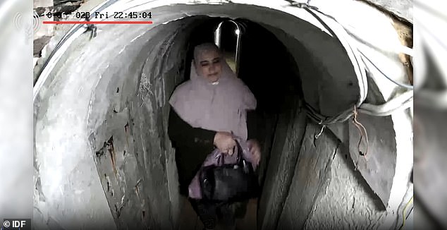 This is when the wife of Hamas leader Yahya Sinwar is seen carrying a bag worth $32,000 in the tunnel leading to his secret hideout.