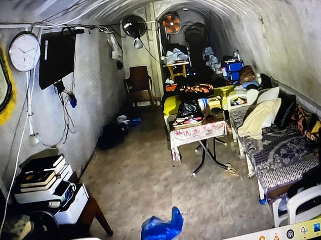 These are the disturbing images that show Hamas leader Yahya Sinwar hiding numbly and in relative comfort in his underground hideout as he ordered his terror group to carry out the bloodiest massacre Israel has ever suffered.