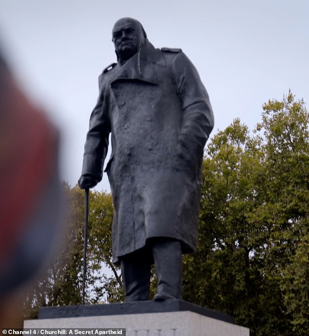 The statue of Churchill in Parliament Square, which has been vandalized several times