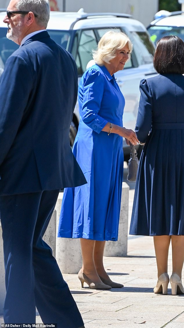 As Camilla, 77, dressed in a royal blue midi dress that flattered her timeless style, waved to the small crowd gathered for her public appearance, it's safe to say the MAFS cast couldn't resist heading to the big watching the queen's entrance.