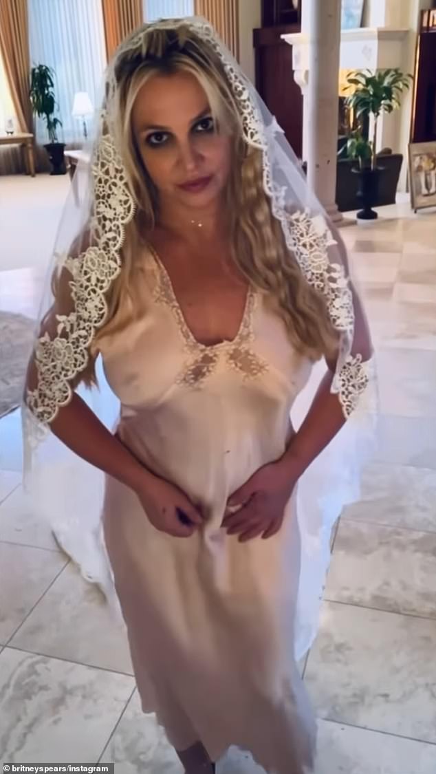 The star recently confused fans by declaring she was 'marrying' herself as she posed in a wedding dress and veil, a year after her divorce from Sam Asghari