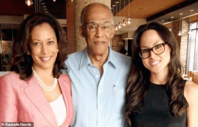 KAMALA HARRIS with her father Donald Harris and her niece Meena Harris. Although her father, 86, lives in Washington, the two do not appear to have a close bond