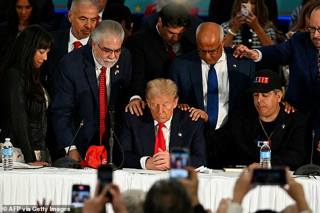 Latino community leaders prayed for Trump at the end of the event at Trump's Doral Golf Course