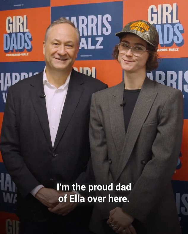 Doug Emhoff is pictured with his daughter Ella in the video about girl dads