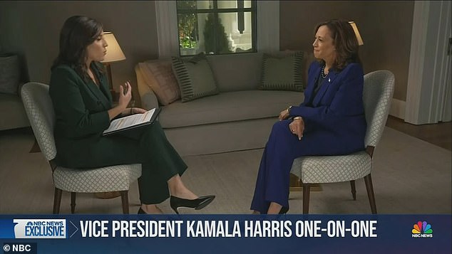 NBC's Hallie Jackson (left) pointed out that Vice President Kamala Harris (right) is polling worse among men than her Democratic predecessor, President Joe Biden, and asked if sexism was at play.