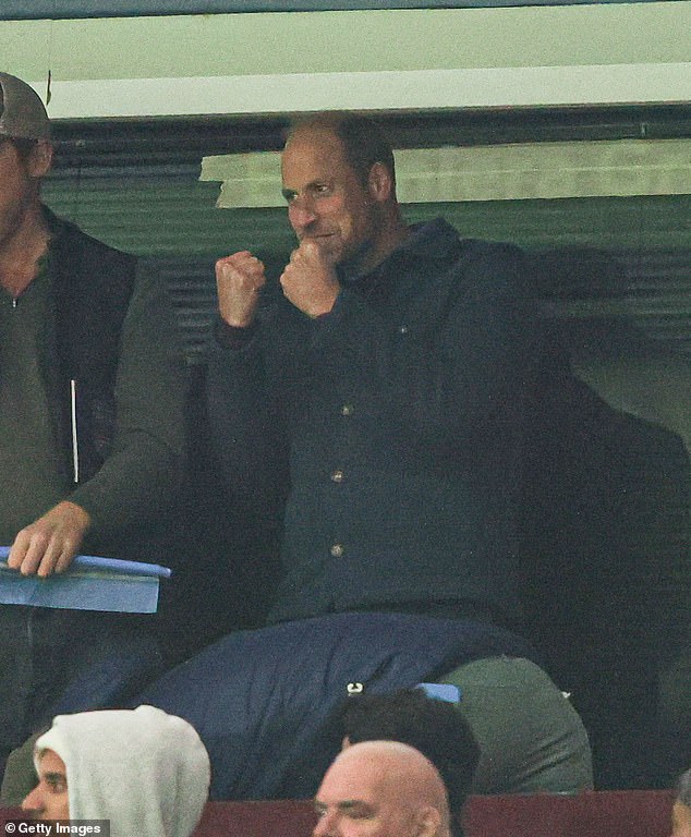 Prince William looked ecstatic as he cheered his beloved Aston Villa to a shock victory against Bayern Munich on October 2