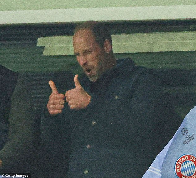 A jubilant William couldn't contain his emotions as his team won the match 1-0 against all odds, giving a delighted thumbs up to another member of the crowd