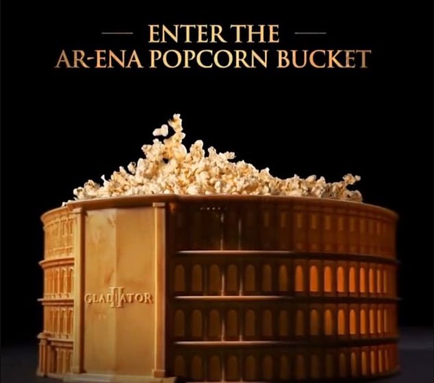 “Enter the AR-ena popcorn bucket,” the image reads, referring to the AR technology used