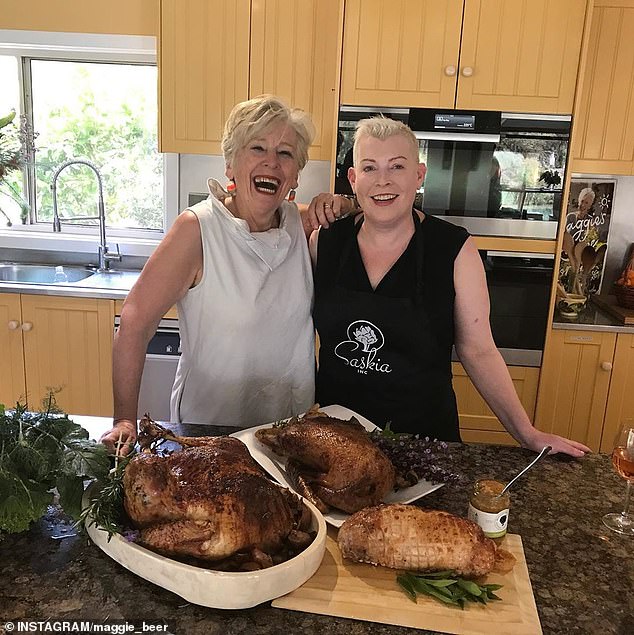 Maggie Beer (left) is pictured with her daughter Saskia, who died suddenly in her sleep in February 2020 at the age of 46