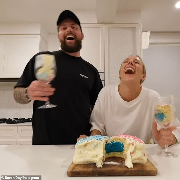 She took to social media in May to share the news of her third pregnancy and confirmed in a gender reveal video in June that she was expecting a baby boy (pictured)