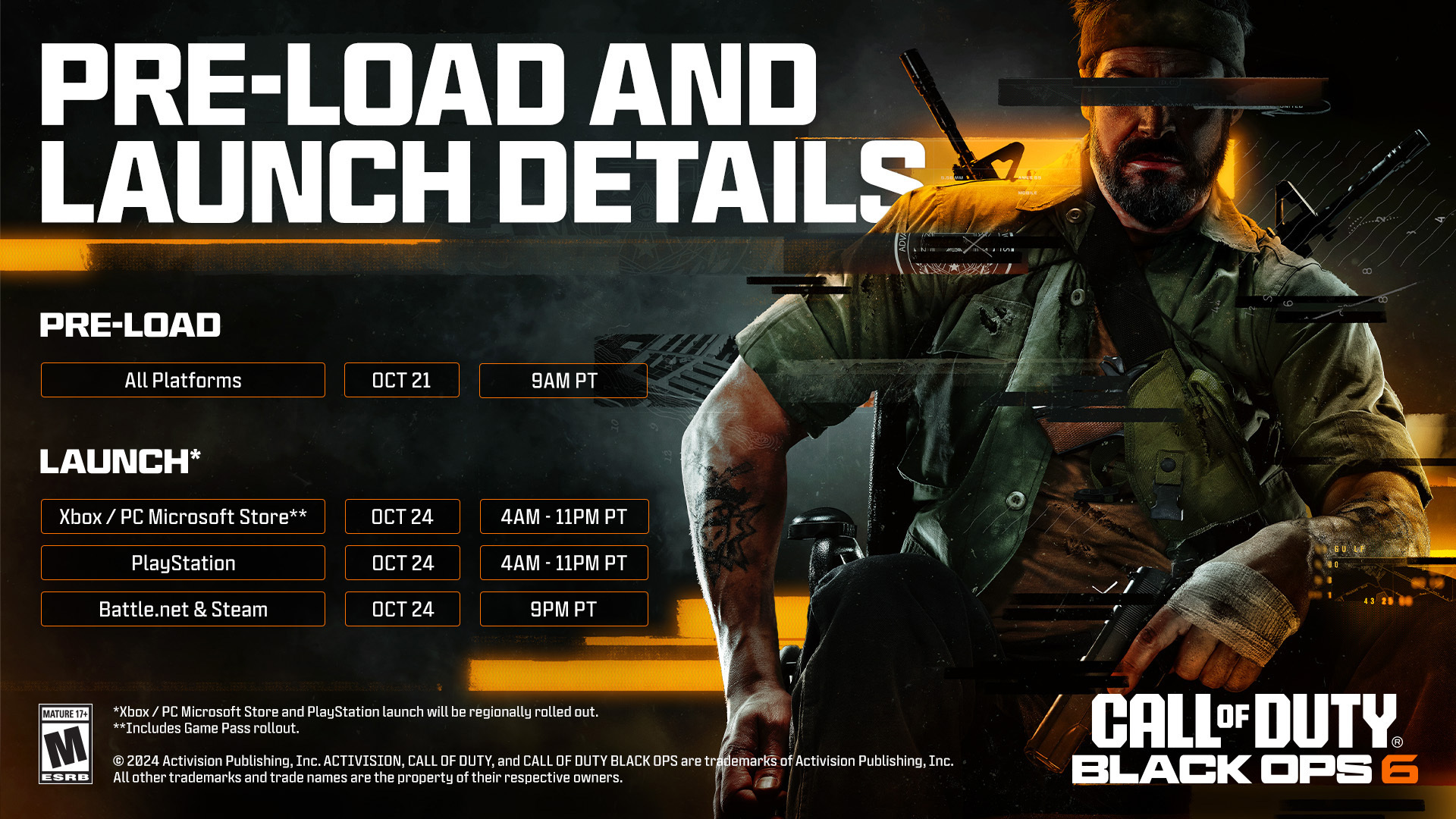 An image showing the console release times for Black Ops 6