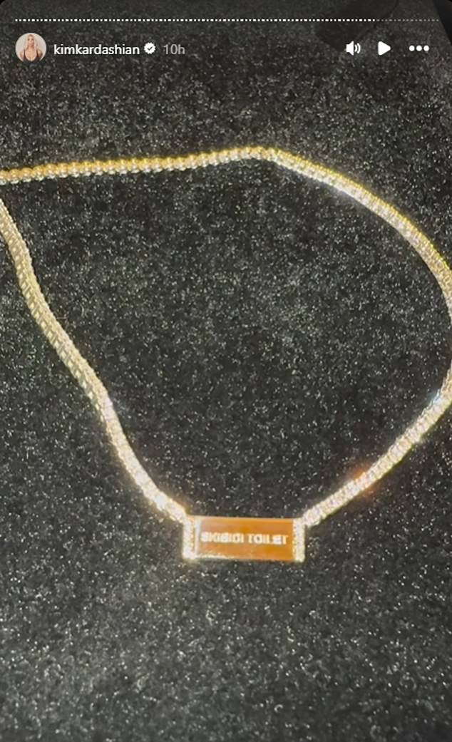 The 11-year-old fashionista presented her makeup mogul mother with a diamond-encrusted nameplate necklace engraved with the quirky phrase 