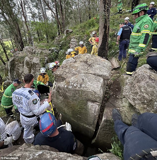 The joint rescue effort (pictured) lasted seven hours, but Mrs Campbell suffered only minor injuries