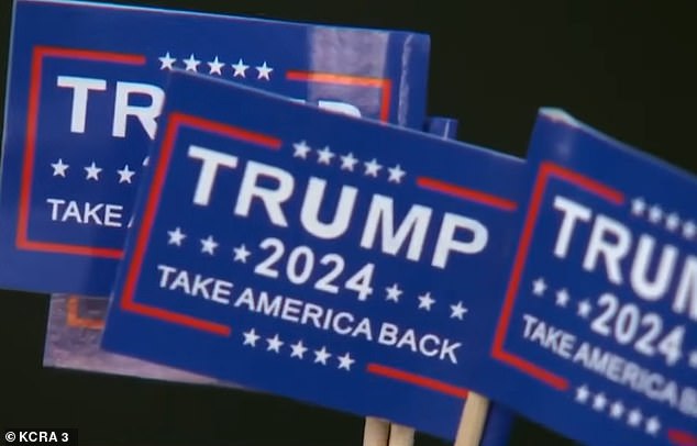 The Trump signs are small, which makes the driver's actions all the more puzzling