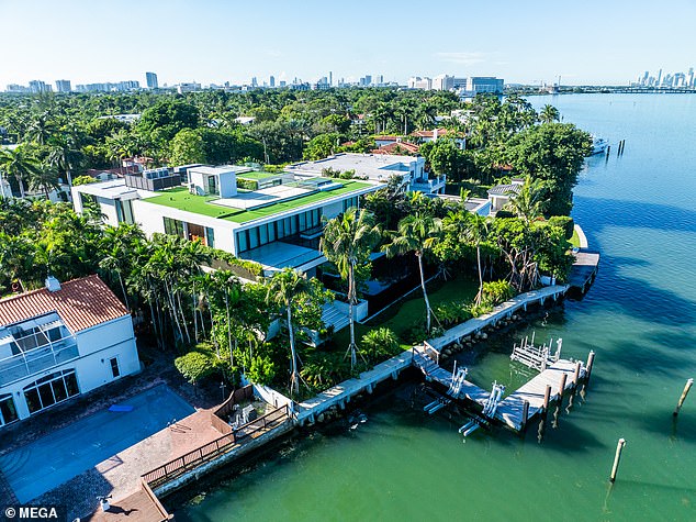 An aerial view of the Beckhams' new £60 million mega-mansion overlooking Biscayne Bay