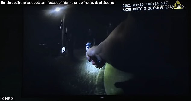 Honolulu police body camera footage shows three gunshots before an officer says 