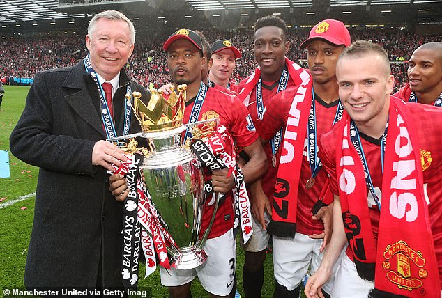 Evra won five Premier League titles under legendary Man United boss Sir Alex Ferguson (left)