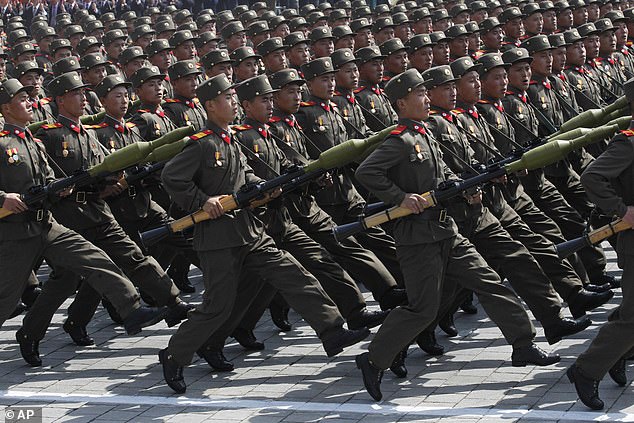 File photo of North Korean soldiers marching during a massive military parade in Pyongyang's Kim Il Sung Square to celebrate the 100th anniversary of the birth of North Korean founder Kim Il Sung