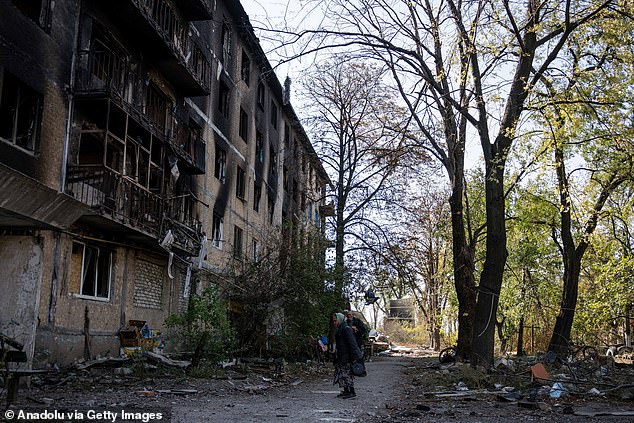 A view of the destruction caused by the Russian attack in Khasiv Yar, Donetsk Oblast, Ukraine on October 7, 2024