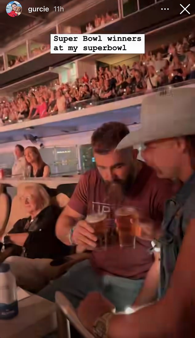 Kelce was spotted sinking beer with former Eagles teammate Beau Allen during the show