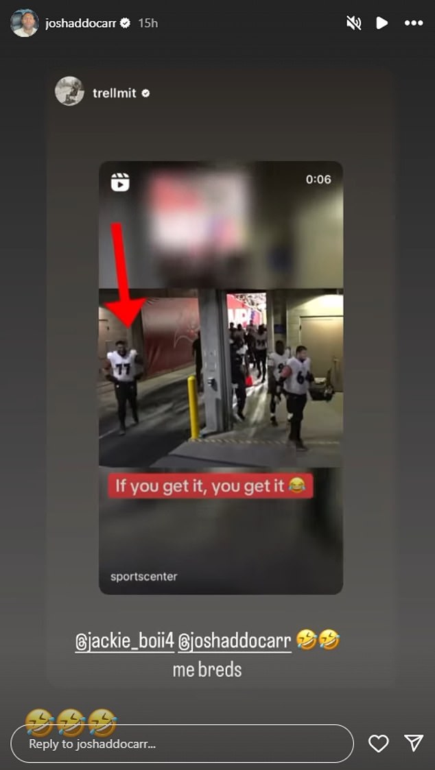Latrell Mitchell and Josh Addo-Carr also reposted the clip to their Instagram Stories and captioned the video with several 