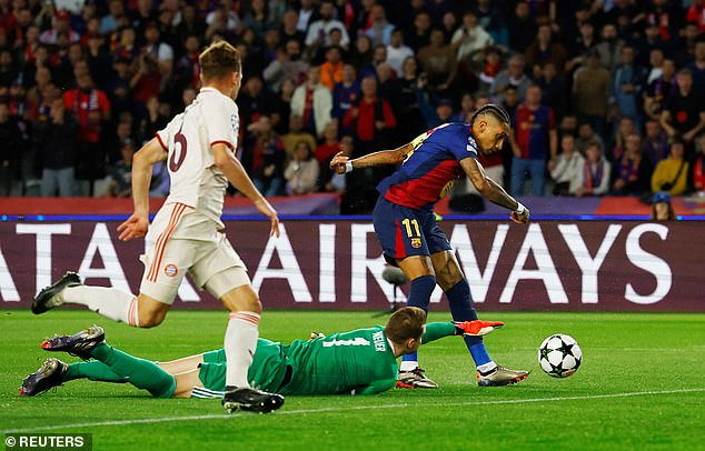 Raphinha had surrounded Manuel Neuer to give Barcelona the lead in the opening minute