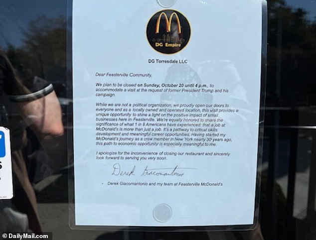 Store owner Derek Giacomantonio posted a sign saying he welcomed all customers. He hired a private security company who was at the store Monday