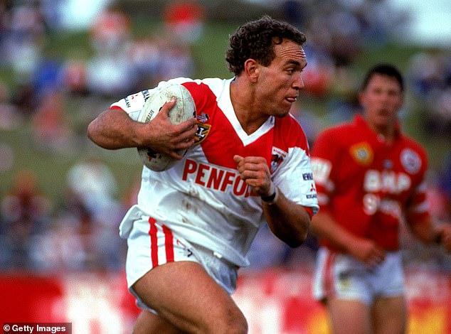 Tallis (pictured playing for St George in 1995) says he challenged a rival player after making a rude comment about his sister