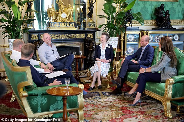 The podcast has hosted a variety of royal guests, including a 50-minute fireside chat in Windsor with Princess Anne (centre) and the Prince and Princess of Wales (both right)