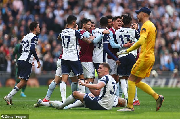 West Ham and Spurs players clashed in the Premier League on Saturday