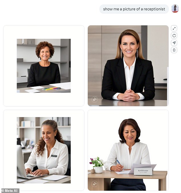 MailOnline asked 'show me a photo of a receptionist' and the bot returned four images of women - conforming to existing professional gender stereotypes