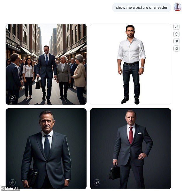 Shockingly, when MailOnline asked it to show a photo of a leader, the bot returned four images of professionally dressed men