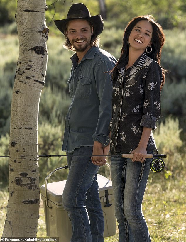 Here Monica is seen with her husband Kayce Dutton, played by Luke Grimes; seen in season three