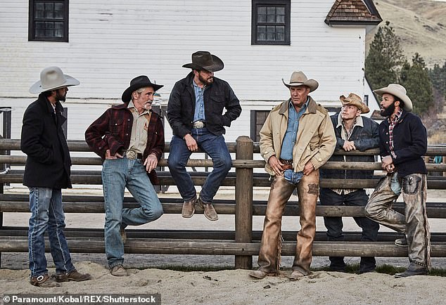 From left: Ryan Bingham as Walker, Forrie Smith as Lloyd, Cole as Rip Wheeler, Costner as John Dutton, Jefferson White as Jimmy Hurdstrom, Denim Richards as Colby; the show returns on November 10